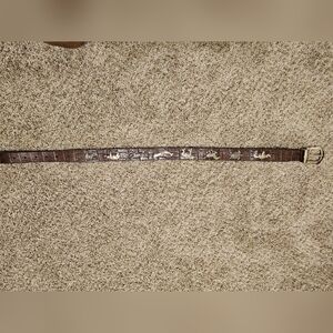 HDNEST Brown Leather Belt with Gold Animal Charms
